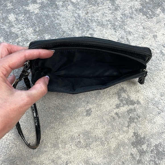 Coach Signature Stripe Double Zip Wristlet Pouch Wallet Black Gray - Picture 14 of 16